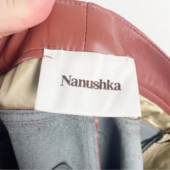 Nanushka Radha Faux Leather High Rise Straight Leg Pants in Brick Red Brown - Picture 6 of 11